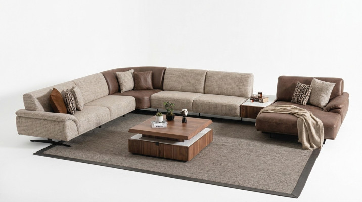 Corner sofa set, design modern coffee table, brown 2-piece.