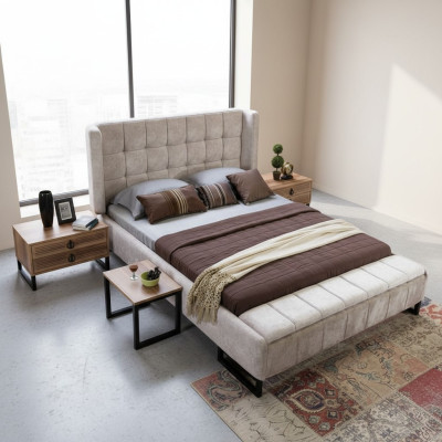 Bed double bed furniture interior bedroom design fabric textile new