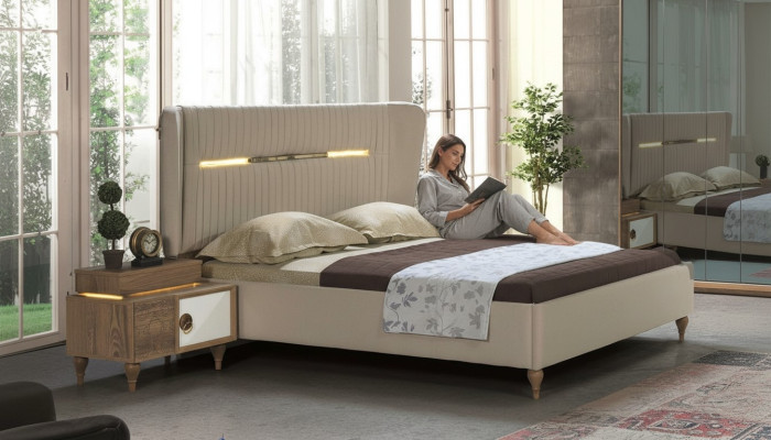 Bedroom bed upholstery design luxury double hotel beds wood furniture
