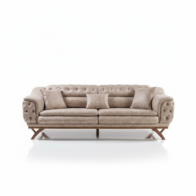 Chesterfield 3-seater beige design couches, upholstered sofas, textile couch