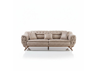 Chesterfield 3-seater beige design couches, upholstered sofas, textile couch