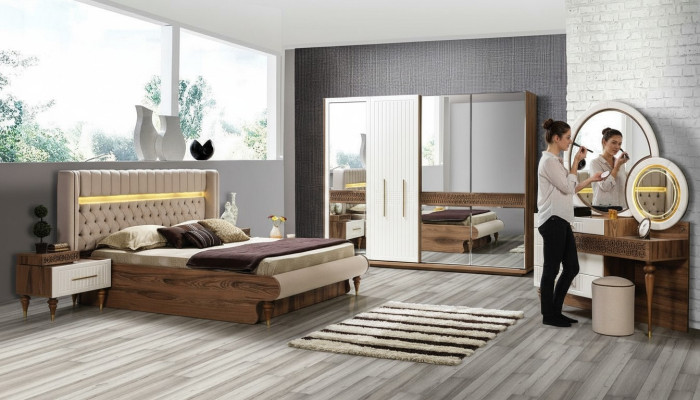 Bedroom Bed 2x Bedside Tables 5-piece Set Complete Design Furniture Luxury