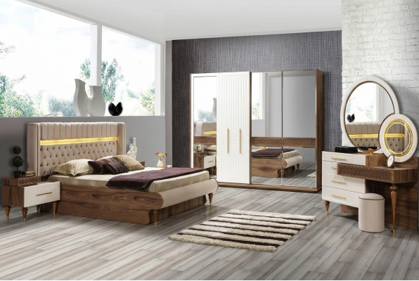 Bedroom Bed 2x Bedside Tables 5-piece Set Complete Design Furniture Luxury