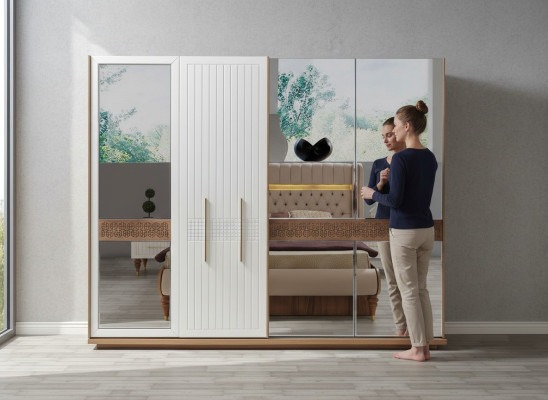 Bedroom luxury wardrobe wood with glass design modern new