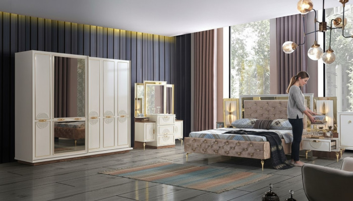 Elegant bedroom set in luxurious design with magnificent patterns