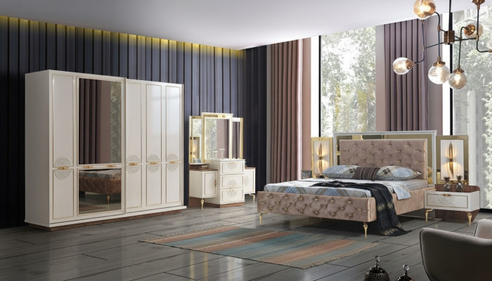 Elegant bedroom set in luxurious design with magnificent patterns