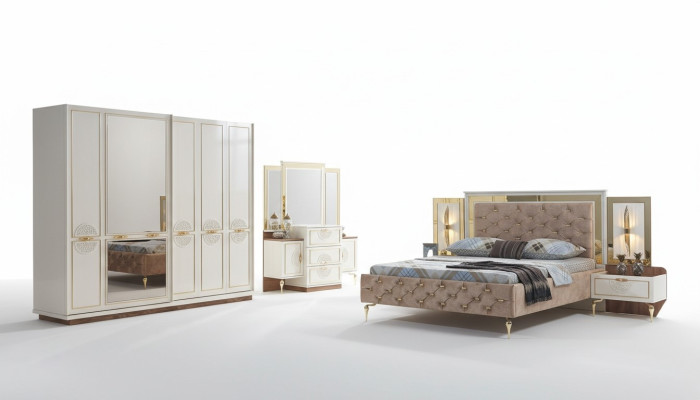 Elegant bedroom set in luxurious design with magnificent patterns