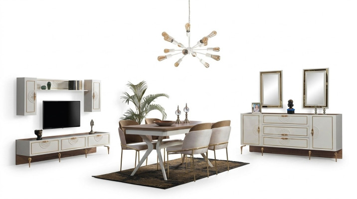 Dining room dining set table 4x chairs sideboard 2x mirrors 8-piece new