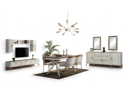 Dining room dining set table 4x chairs sideboard 2x mirrors 8-piece new