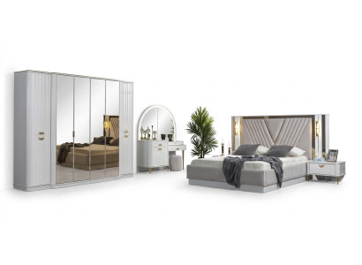 Bedroom set bed 2x nightstands wardrobe 5-piece modern new