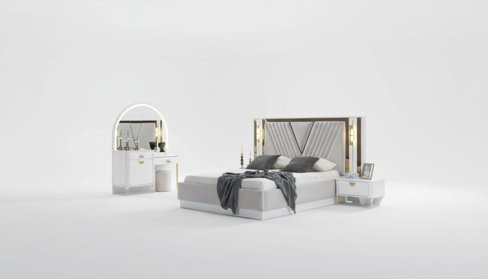 Bedroom set bed 2x nightstand 4-piece design modern luxury complete