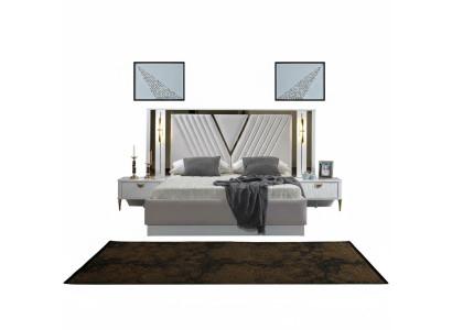 2-bedroom bed with gold embellishments and matching nightstands