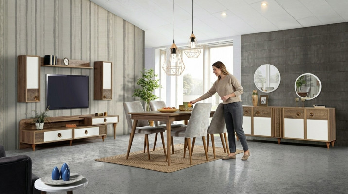 Dining room complete set table 4x chairs dining group wood table tables 12-piece set