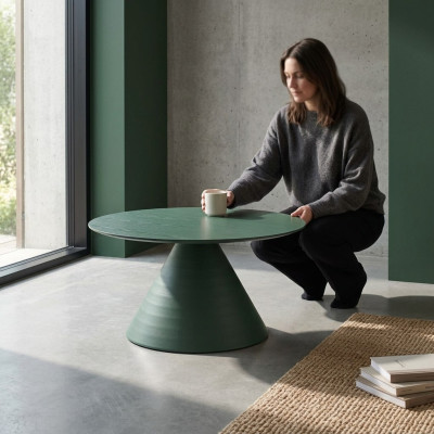 Elegant round gray coffee table in modern style for the living room