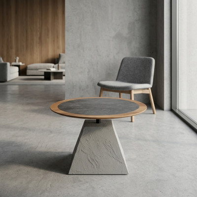 Round wooden coffee table side design silver table furniture living room
