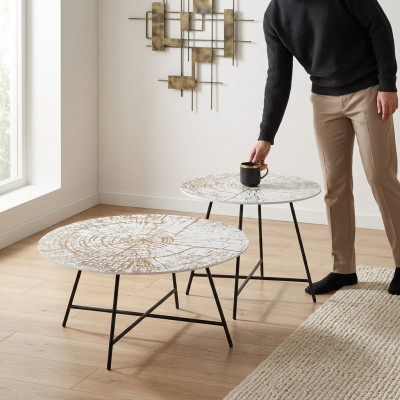 Coffee tables, tables, side tables, living room, modern, luxury, brown, 2-piece set.