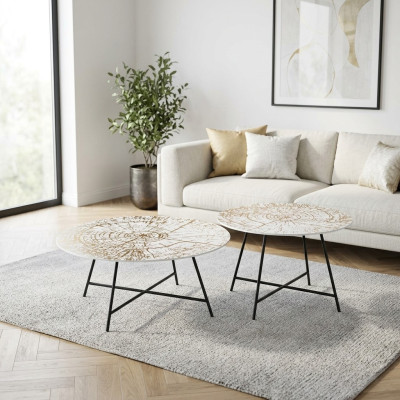 Coffee tables, tables, side tables, living room, modern, luxury, brown, 2-piece set.