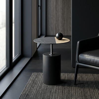 Side Round Table Coffee Table Design Wood Black Living Room Table