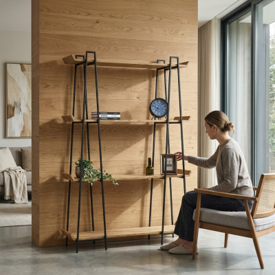 Stylish and functional wooden bookshelf for the living room
