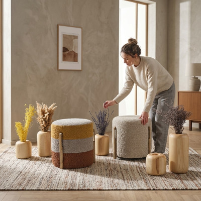 Group Stool Polyester Living Room Seat Fabric Luxury Seater 2-piece New