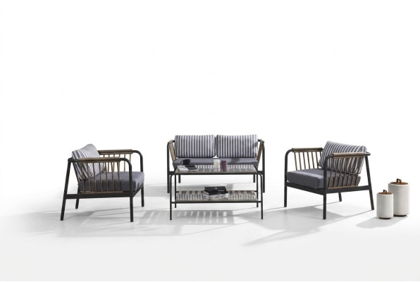 Design Sofa 2-Seater Fabric 2x Armchairs Upholstery Sofas Textile Coffee Table New