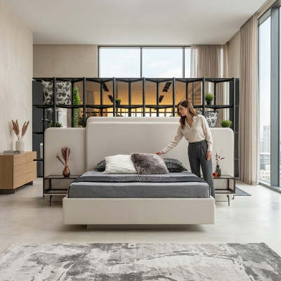 Luxury bedroom bed designer furniture white double bed wooden new