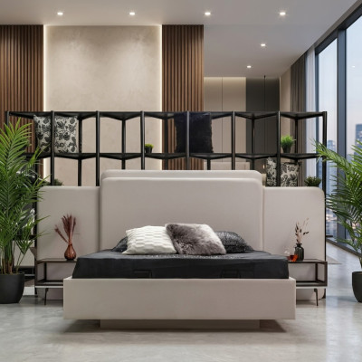 Luxury bedroom bed designer furniture white double bed wooden new