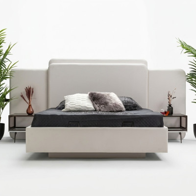 Luxury bedroom bed designer furniture white double bed wooden new