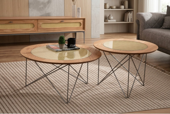 Italian Style 2x Coffee Tables Round Luxury Brown Living Room Table