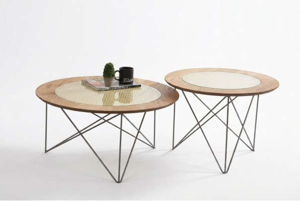 Italian Style 2x Coffee Tables Round Luxury Brown Living Room Table