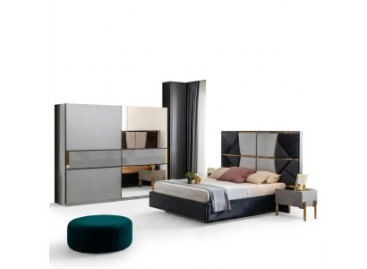 Perfect bedroom furniture set in shades of gray with golden inlays