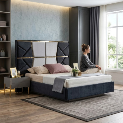 Beautiful sleep set with dark gray tones with golden accents