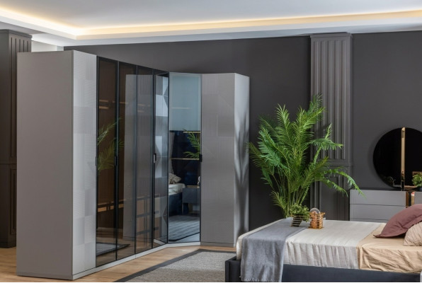 Corner wardrobe closet luxury wood design furniture bedroom gray