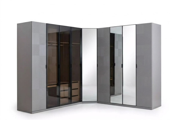 Corner wardrobe closet luxury wood design furniture bedroom gray