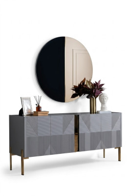 Sideboard Mirror Set Italian Style 2 Pieces Living Room Wooden Dresser Cabinet