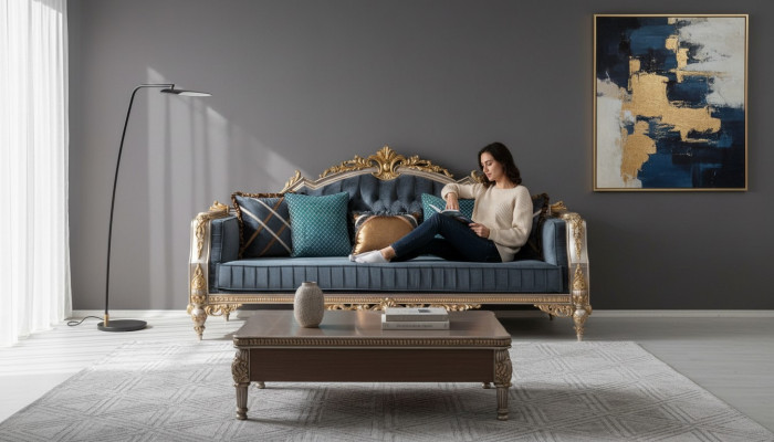 Designer 3-seater sofa in classic style for the living room