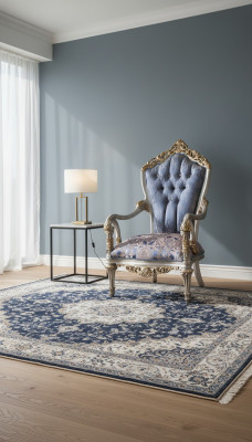 Luxurious armchair in classic style for the living room with golden decorative patterns