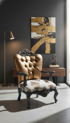 Chesterfield design armchair with a golden backrest for the living room