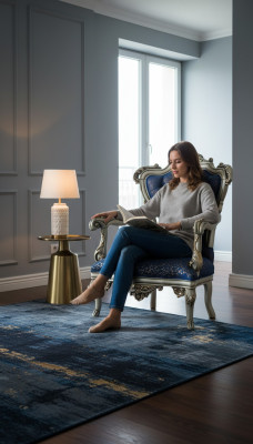 A fabulous armchair in classic style in blue with decorative patterns