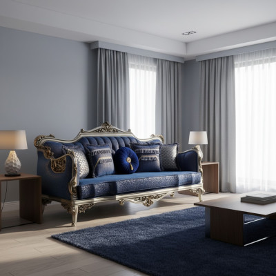 Exquisite classic sofa for the living room with golden patterns