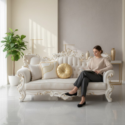 Design Upholstered Seat Couch 3-Seater Sofa Chesterfield Sofas Textile Fabric