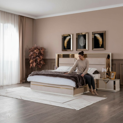 Golden bed double bed bedroom beds furniture designer double bed beige