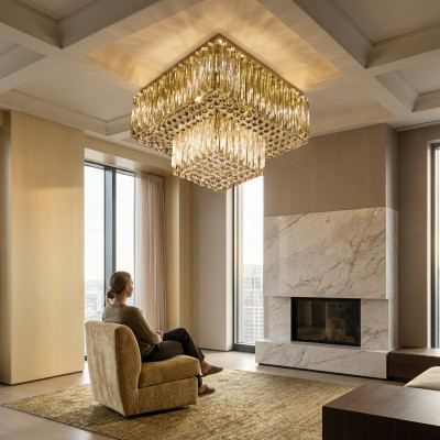 Chandelier ceiling lamp living room gold luxury lighting crystal