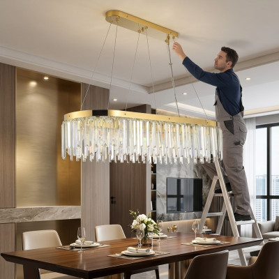 Chandelier Crystal Luxury Gold Pendant Hanging Lamp Light Living Room