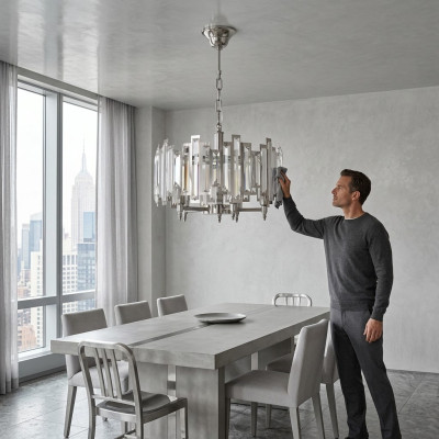 Round Lamp Light Silver Ceiling Light Lighting Lamp 50x65cm