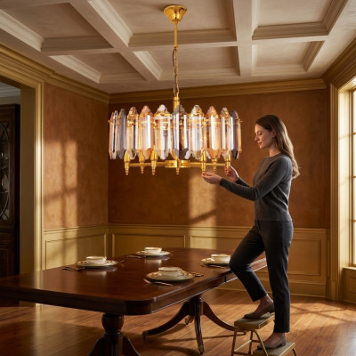 Chandelier Gold Ceiling Lamp Light Golden Hanging Lamp 60x75cm
