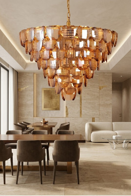Chandelier classic lamp living room gold-colored crystal ceiling light