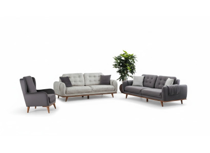 Furniture suite 3 + 3 + 1 in modern style, medium-soft fabric, gray, new
