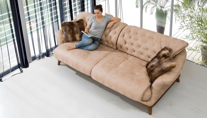 Brown Couch Sofa Living Room Couches Upholstered Furniture Three-Seater 221cm