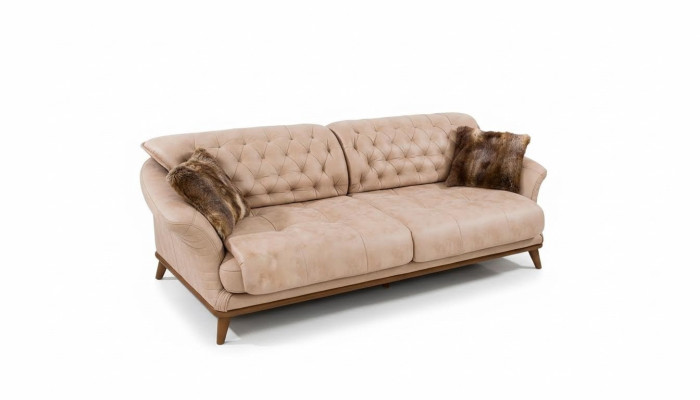 Brown Couch Sofa Living Room Couches Upholstered Furniture Three-Seater 221cm